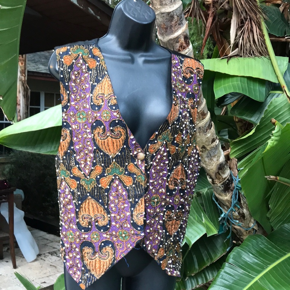 Bali check beaded and pearl vest